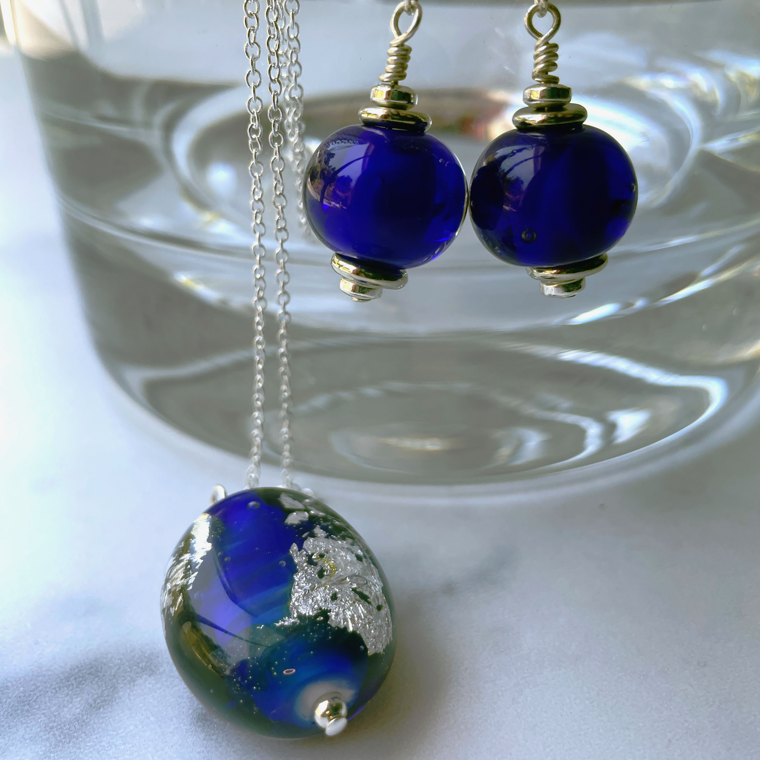 Cobalt and Silver Earrings and Necklace